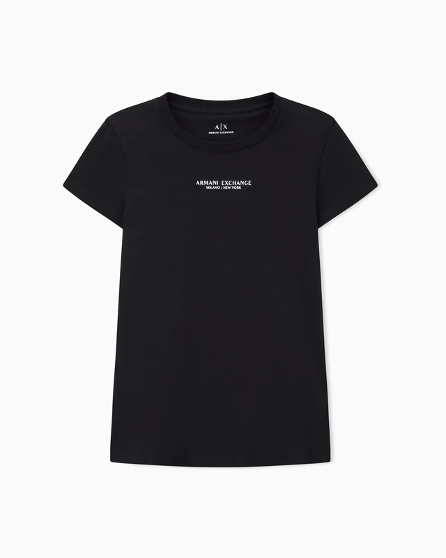 Armani Exchange Women's Short Sleeve Milano New York Front Logo T-Shirt, Black, M, Black, M