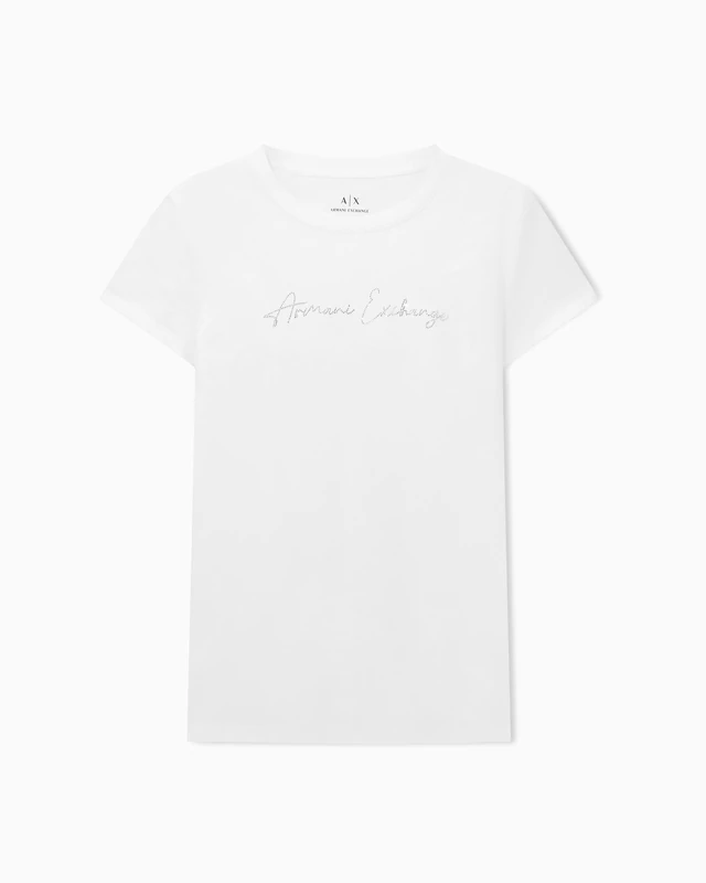 Armani Exchange Short Sleeve Big Signed Logo T-Shirt, Optical White, L Women, Optical White., L