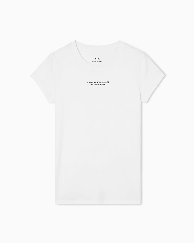 Armani Exchange Women's Short Sleeve Milano New York Front Logo T-Shirt, White, S, White (Optic White), S
