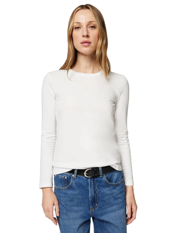 Armani Exchange Women's Long Sleeve Side Tone on Tone Logo T-Shirt, White, XS, White (Optic White), XS