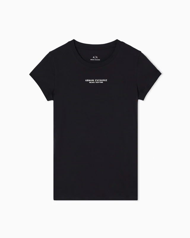 Armani Exchange Women's Short-Sleeved Milano New York Front Logo T-Shirt, Black, XL, Black/Gold, XL