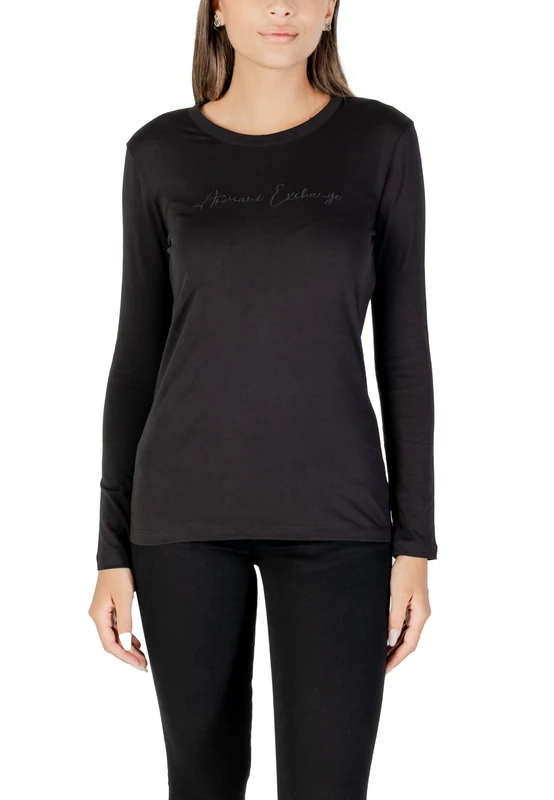 Armani Exchange Women's Long Sleeve Front Big Signed Logo T-Shirt, Black, M, Black, M