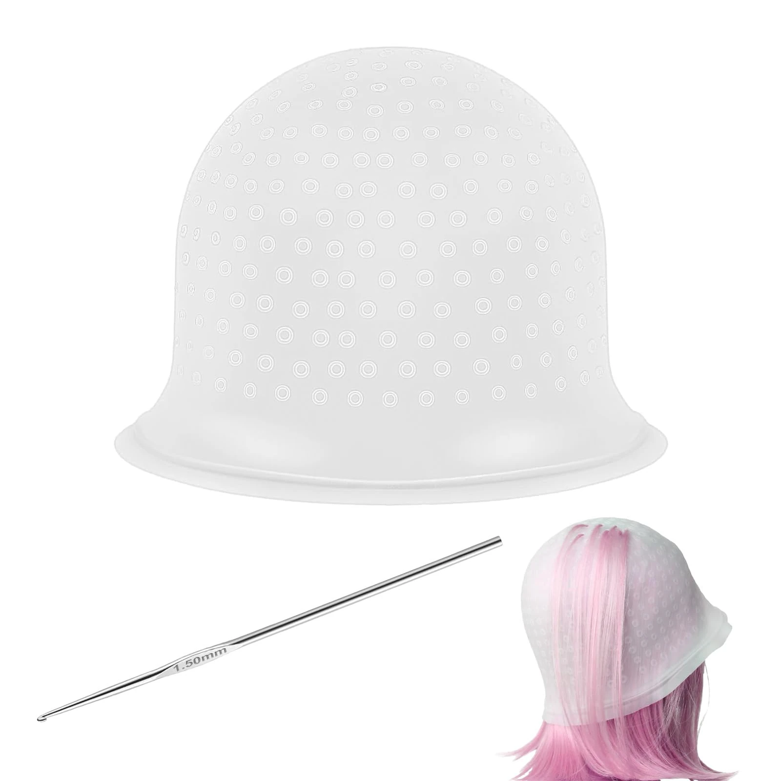 Hair Highlighting Cap and Hook Kit, Silicone Reusable Streaking Caps for Hair Dye, Coloring, Staining – No Holes