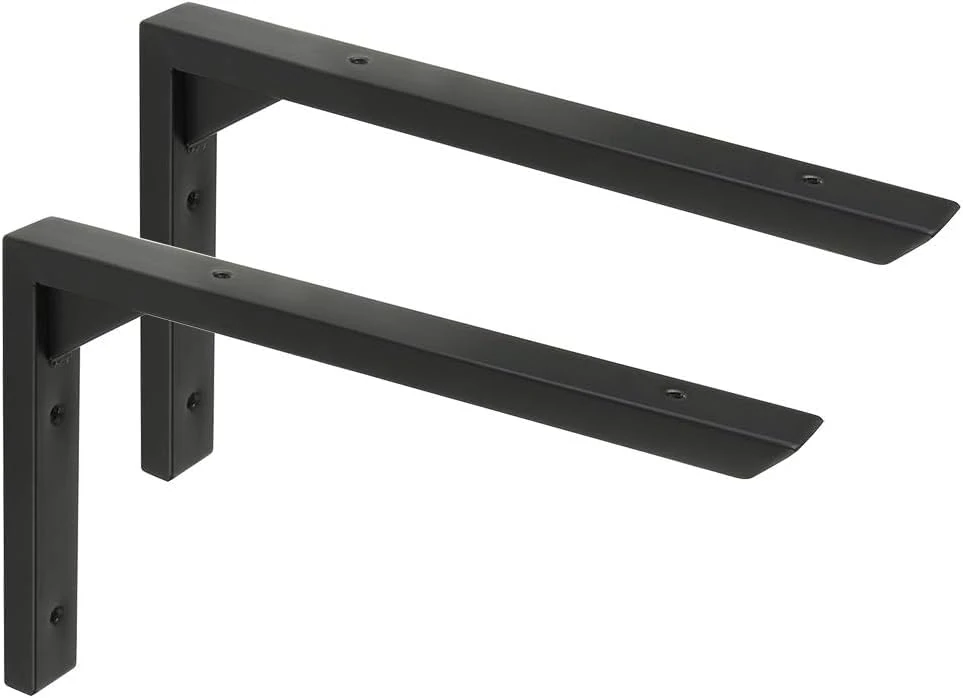 Mooche 25 cm L Shelf Brackets, Pack of 2, Stainless Steel, Black, Wall Mount