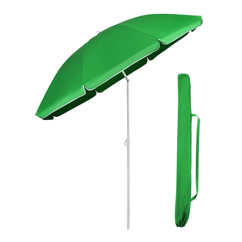 Sekey® 1.8m Beach Umbrella with Cover, Portable Tilting Garden Parasol Umbrella, Small Parasol for Beach/Pool/Patio, Round Sunscreen UV20+ Green