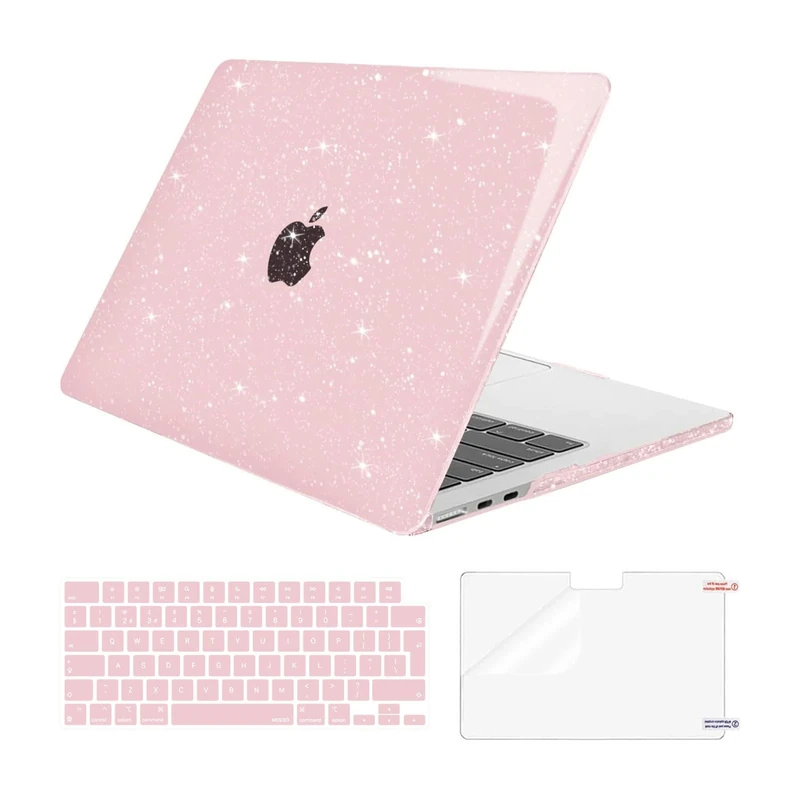 MOSISO Compatible with MacBook Air 13 inch Case 2026 2025 2024-2022 M4 A3240 M3 A3113 M2 A2681, Glitter Sparkly Hard Shell &Keyboard Skin&Screen Protector for MacBook Air 13.6 inch Case, Baby Pink