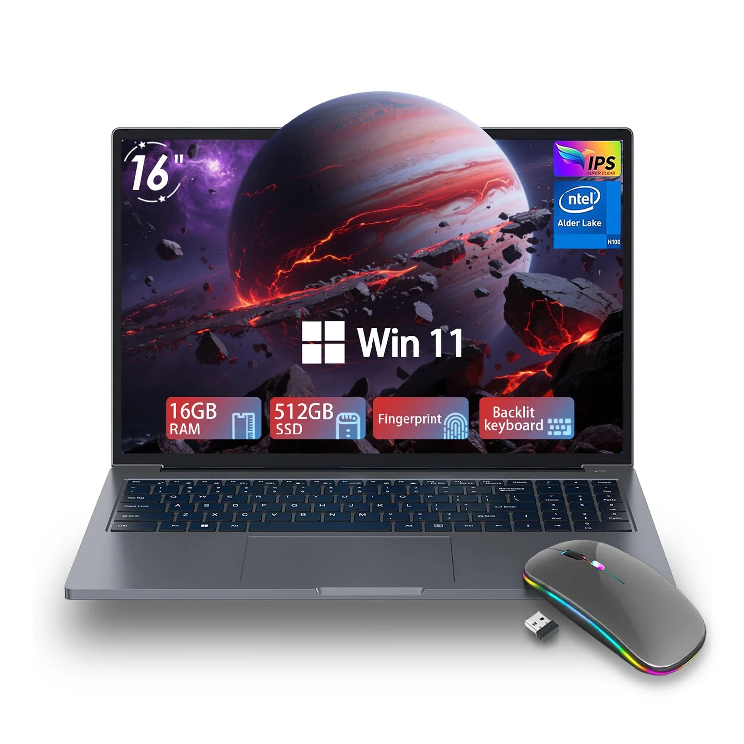 Gaming Laptop,Laptop Computer 16" FHD Display,16GB RAM 512GB SSD With N100 Processor(Up to 3.4GHz),Windows 11 Professional Edition,BT5.0 HDMI,Supports Type C Charging,WiFi, 5000mAh Battery,SpaceGray
