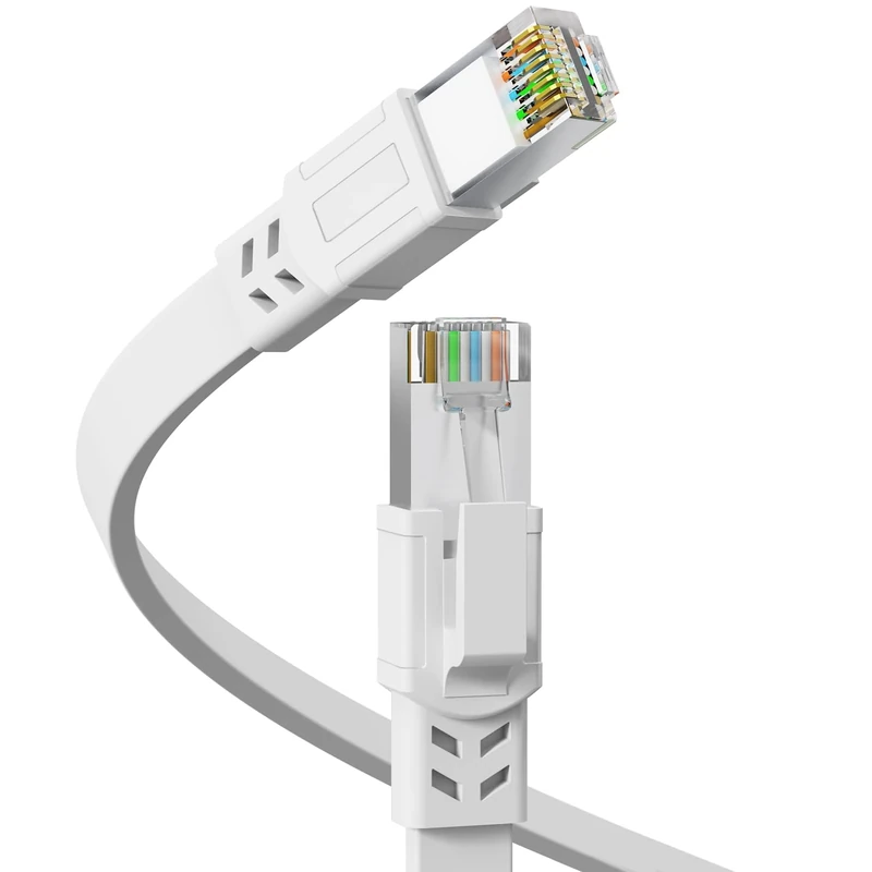 Cat8 Ethernet Cable 3M, 40Gbps 2000MHz Heavy Duty High Speed Cat 8 LAN Network Cable, Outdoor&Indoor, RJ45 Flat Internet Patch Cord, Weatherproof S/FTP UV Resistant for Router/Modem/Gaming - White