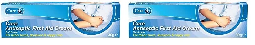 Care Antiseptic First Aid Cream, for Minor Burns, Abrasions and Nappy Rash, Suitable for All, Contains Cetrimide 0.5%, 30g Cream (Pack of 2)