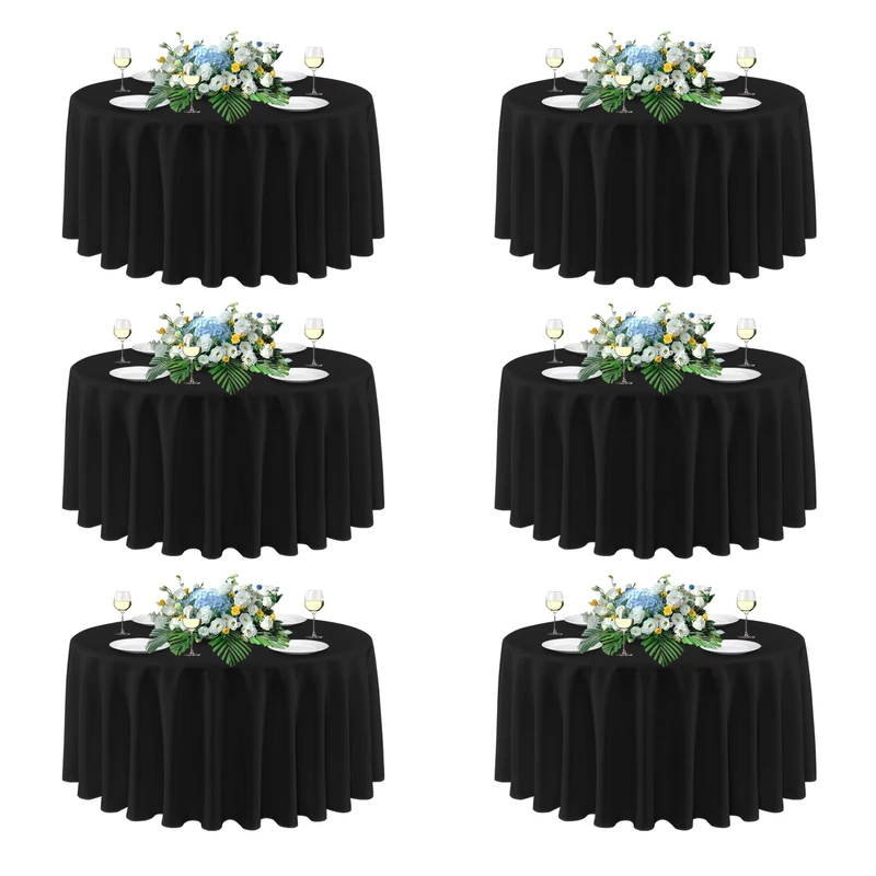 sancua 90 Inch Round Tablecloths Black (Fit 30-72 Inch Tables), 6 Pack