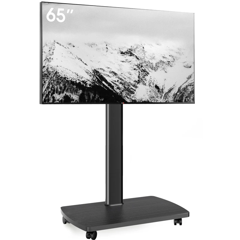 AOKCOS Mobile TV Stand on Wheels with Wooden Base for 32-65 inch TVs, TV Floor Stand Height Adjustable Swivel Tlit, up to 40 kg max. VESA 400x400mm