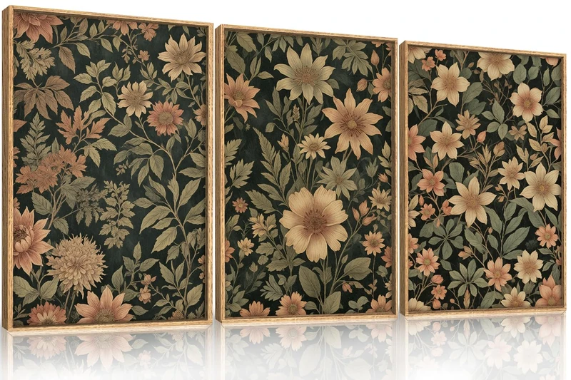 HPINUB Vintage Wildflower Flowers Framed Canvas Wall Art Set,Modern Botanical Floral Wall Decor,Retro Neutral Flower Artwork,Boho Mid Century Plant Art Prints for Living Room,Bedroom,Office-16 x24 x3