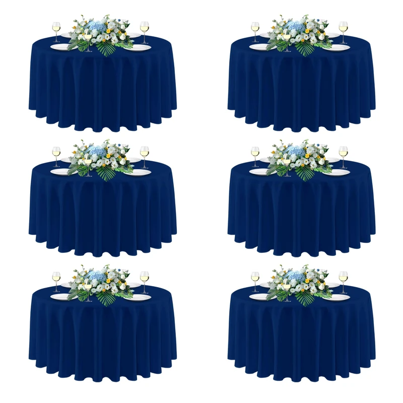 sancua Navy Blue Round Tablecloths 108 Inch (Fit 48-84 Inch Tables), 6 Pack