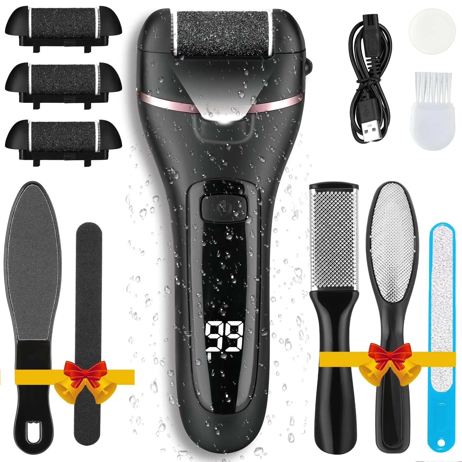 Electric Foot File Rechargeable Hard Skin Remover，Yooikeey® Pedicure Tool for Smoothing Feet, Heels and Callus Removal, Complete Foot Scrub Set