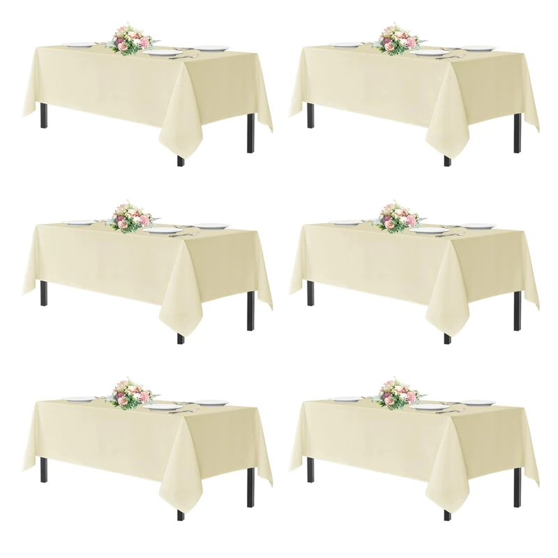 sancua Beige Tablecloths 60x120 Inch for 8 Foot Tables, 6 Pack