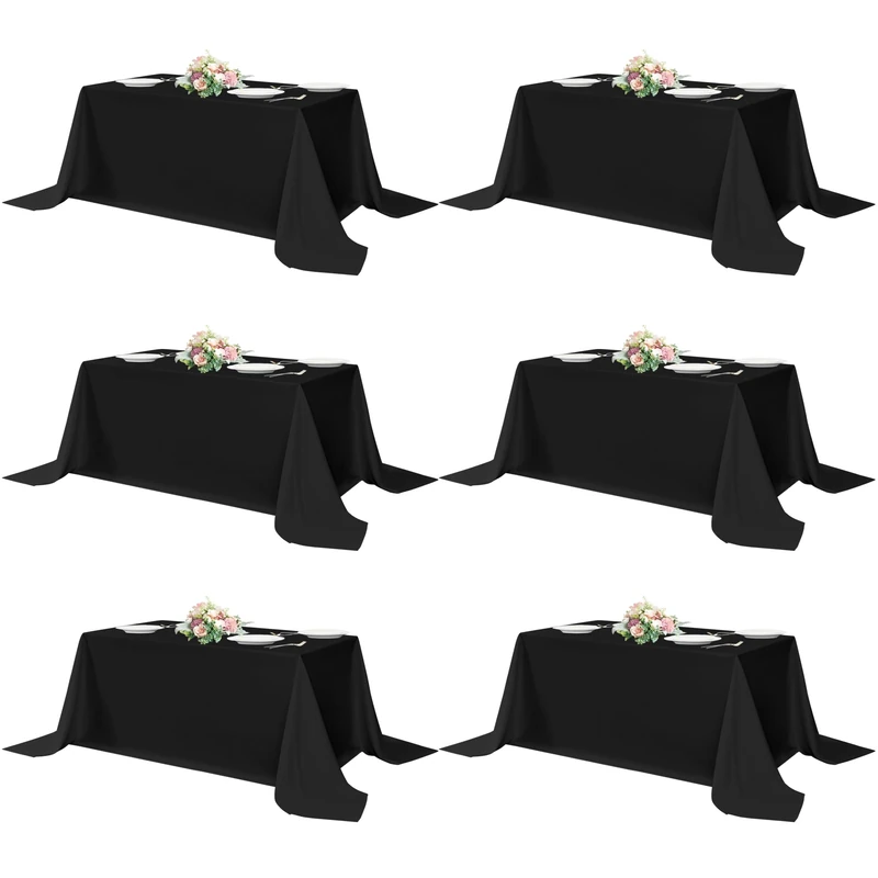 sancua Rectangle Tablecloths 6 Pack - 90x156 Inch - Black Washable Fabric Cloth Table Cloth, Large Reusable Polyester Table Covers for Wedding Party, Birthday, Banquet Reception