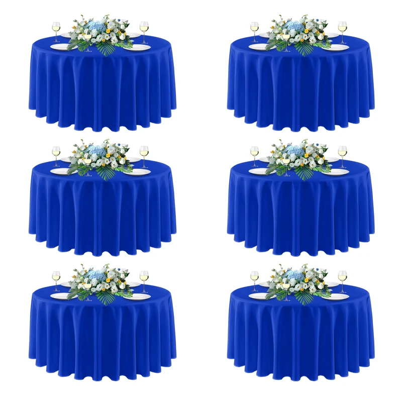 sancua Royal Blue Round Tablecloths 120 Inch(Fit 48-96 Inch Tables), 6 Pack