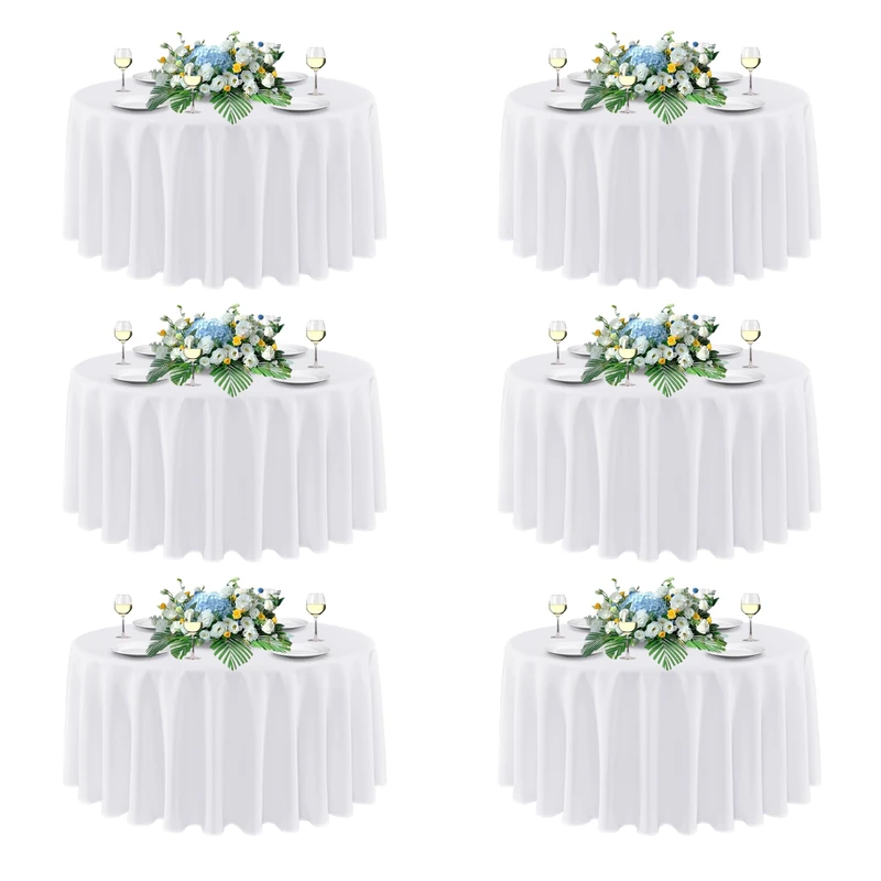 sancua White Round Tablecloths 108 Inch (Fit 48-84 Inch Tables), 6 Pack