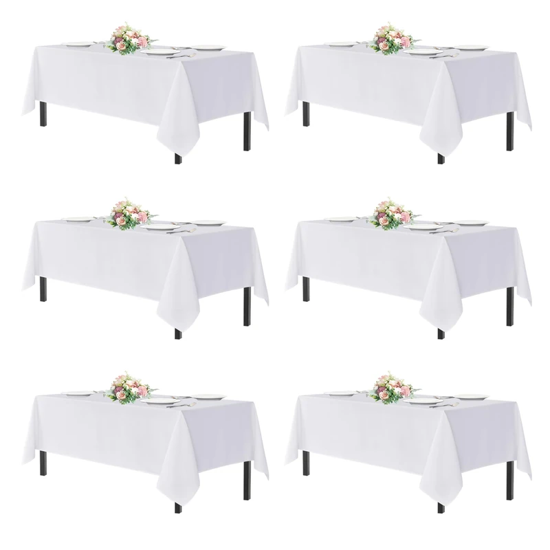 sancua White Table Cloths 60x120 Inch for 8 Foot Tables, 6 Pack