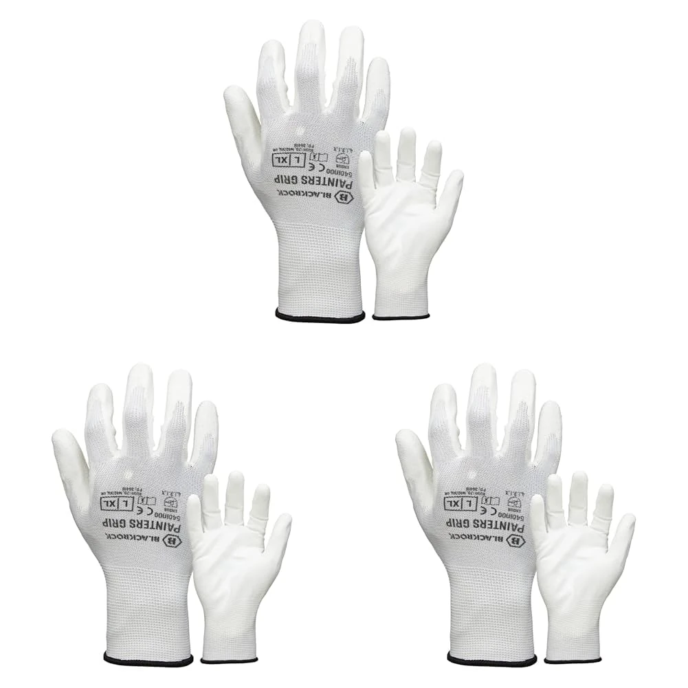 Blackrock Lightweight Painter's PU Grip Safety Work Gloves, Mens Womens Sensitive Precision Working, Ideal For Painting & Decorating, Electronics, Assembly, Light Handling - Size Large (Pack of 3)