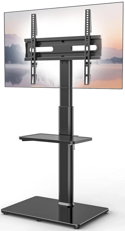 Universal Floor TV Stand with Mount 70 Degree Swivel 9 Level Height Adjustable and Space Saving Design for Most 27 to 65 inch LCD, LED OLED TVs One Shelf