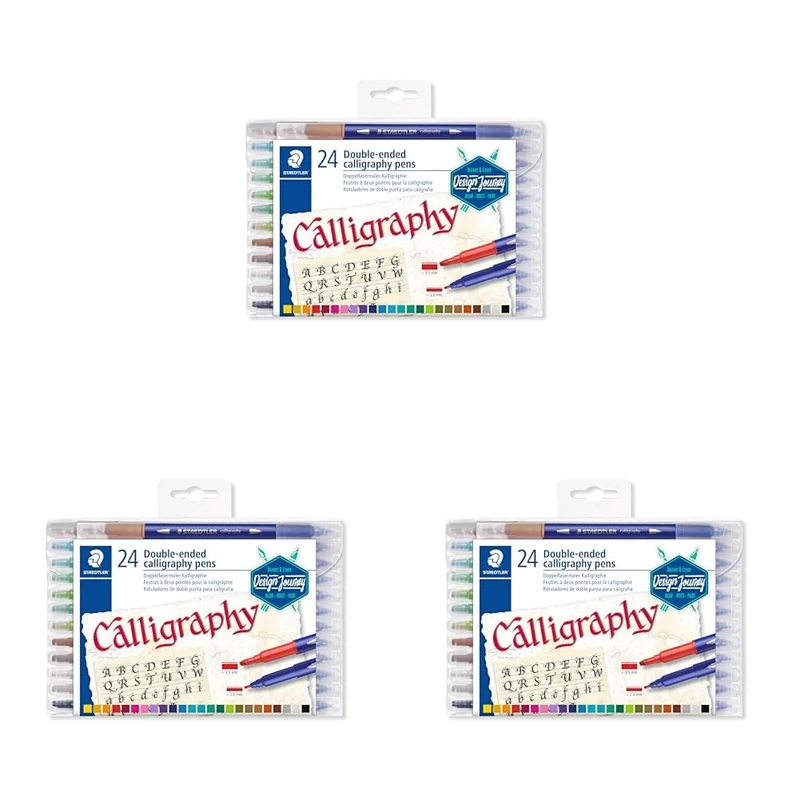 STAEDTLER 3005 TB24 Double-Ended Fibre-Tip Calligraphy Pens - Assorted Colours (Pack of 72)