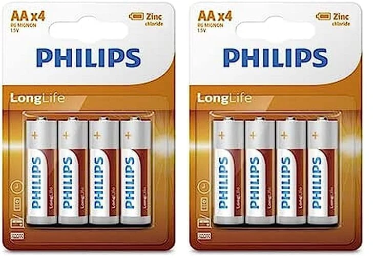 PHILIPS AA Batteries 4 Pieces - R6L4B10 - Zinc Chloride Technology - 3 Year Shelf Life (Pack of 2) - Image 1