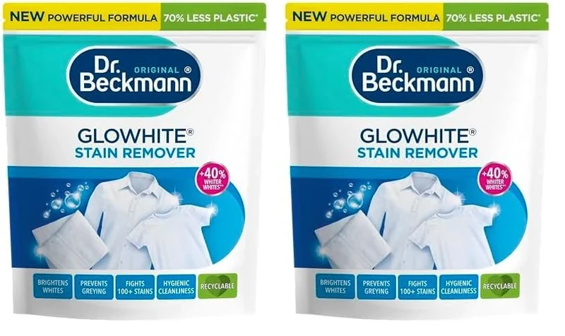 Dr. Beckmann Glowhite Whitening Booster | In-wash stain remover & laundry whitener | Removes 100+ stains | 400g (Pack of 2)