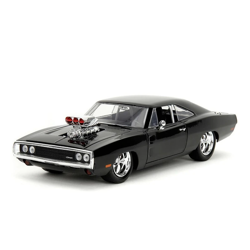 Jada Toys - Fast and Furious Auto Dom`s Dodge Charger Street (1:24, black) - Model Car 1970 Dodge Charger R/T from Fast & Furious, Metal Toy Car from 8 Years with Parts to Open, 19 cm