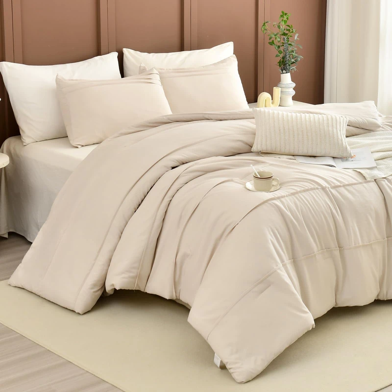 Masaca Oversized King Comforter 128"x120",Solid Color Pinch Pleated Extra Large King Comforter Set,3 Pieces Soft Textured Wheat Bedding Comforter Set Ultra Soft
