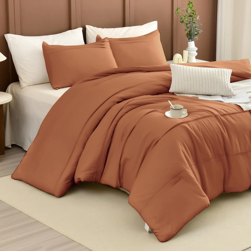 Masaca 120x120 Oversized King Comforter,Pinch Pleated Pumpkin California King Comforter Set Lightweight Rustic Farmhouse Microfiber Extra Large Bedding 3PCS