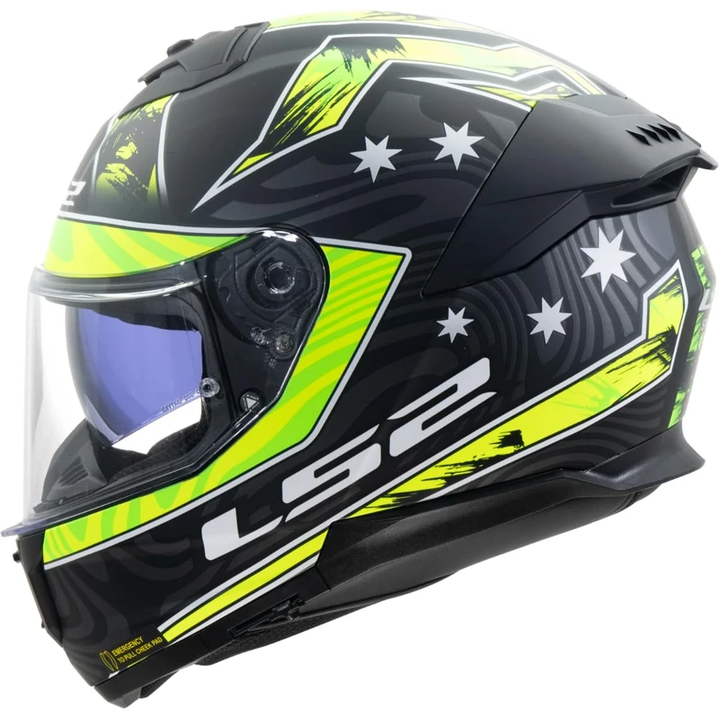 LS2 Stream II FF808 Full Face Motorcycle Helmet. ECE 22.06 Homologation Motorbike Crash Helmet. Galdam Matt Black H-V Yellow. XS