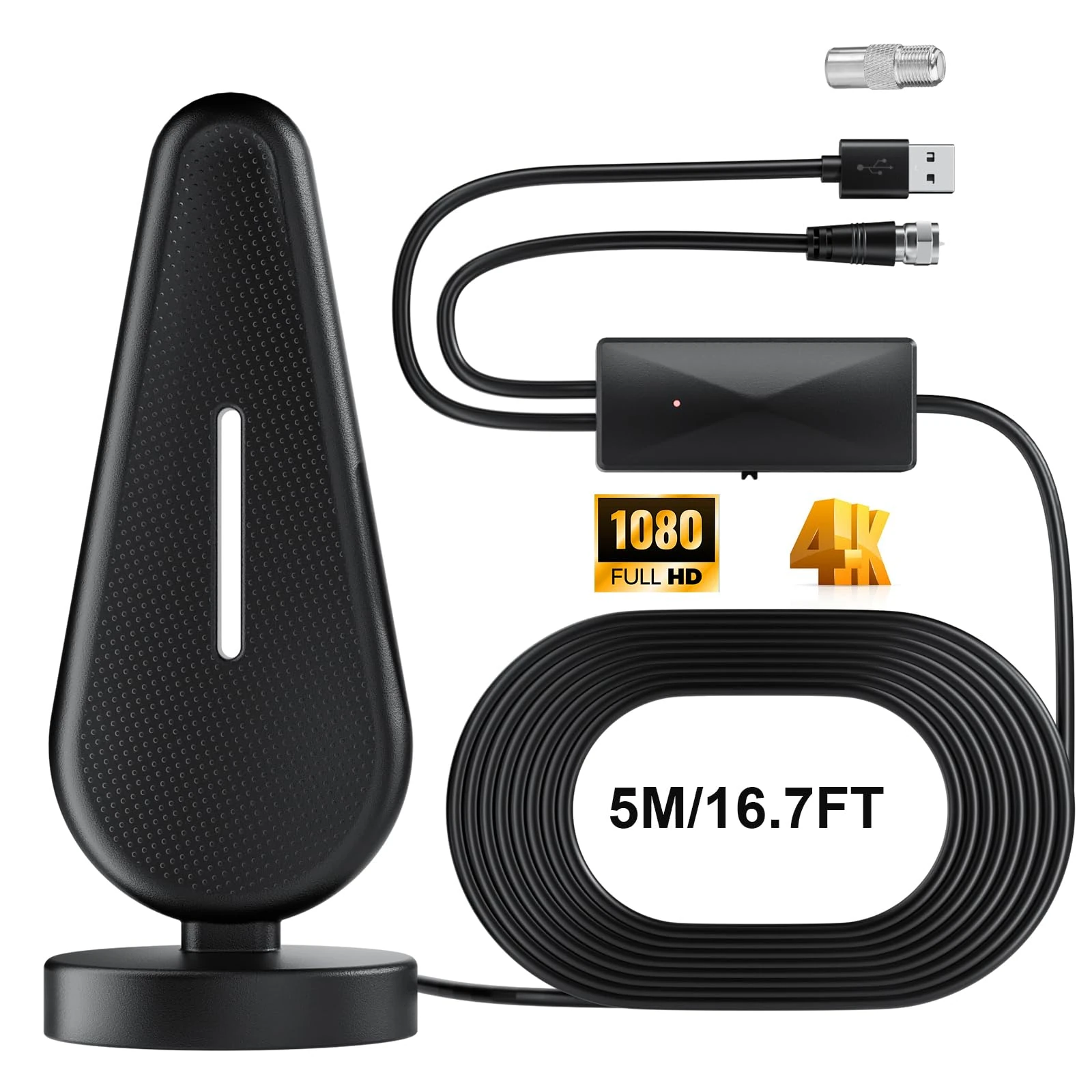 Ultra HD Digital TV Aerial Indoor & Outdoor | Amplified Signal Booster for Freeview, Smart TVs & 4K Reception | Weatherproof with 5m Weatherproof Design, Easy Setup for Home/Flat/Caravan/Office