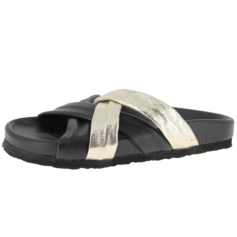 Andrea Conti Women's Mules Flat Slippers, Black Gold, 8.5 UK
