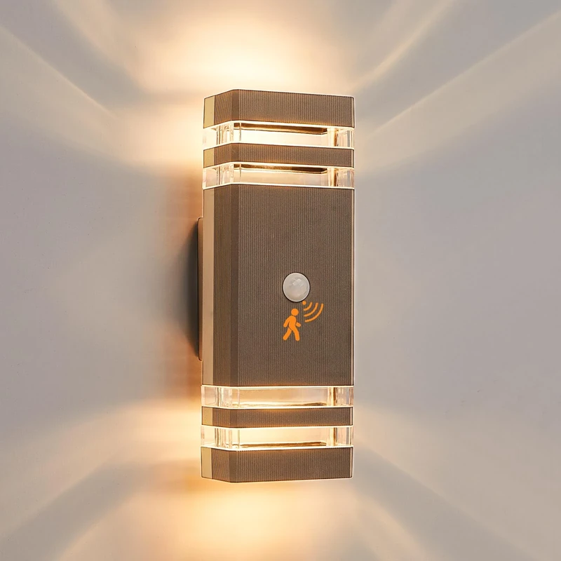 CELAVY Up Down Outside Lights with Motion Sensor, PIR Outdoor Wall Light Mains Powered, IP65 Front Door Porch Light Electric, Security GU10 LED External Exterior Lamp Wall Mounted for House, Brown