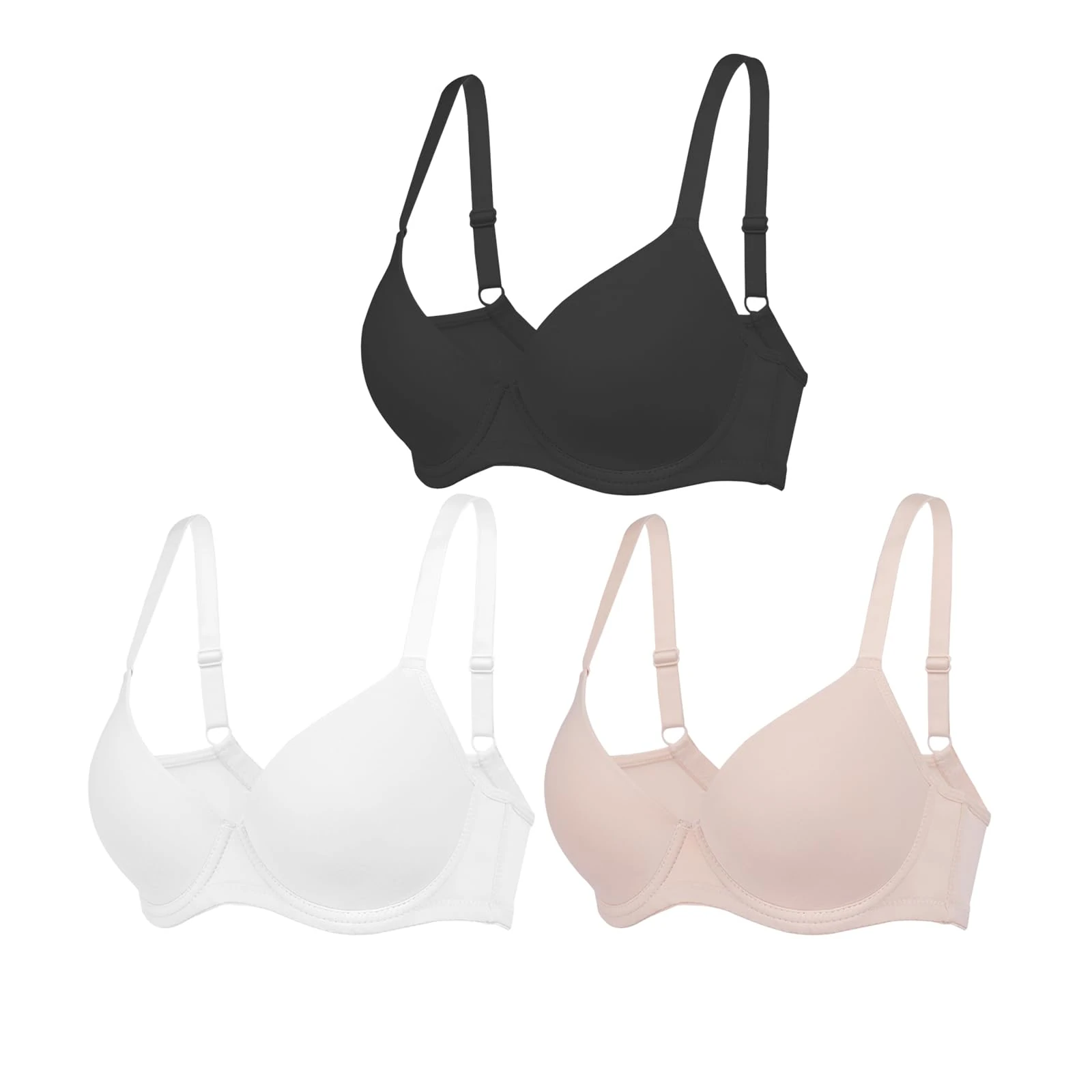 YOWOMO 3pcs Women's Bras Push Up Underwear Comfort Lingerie Everyday Bra