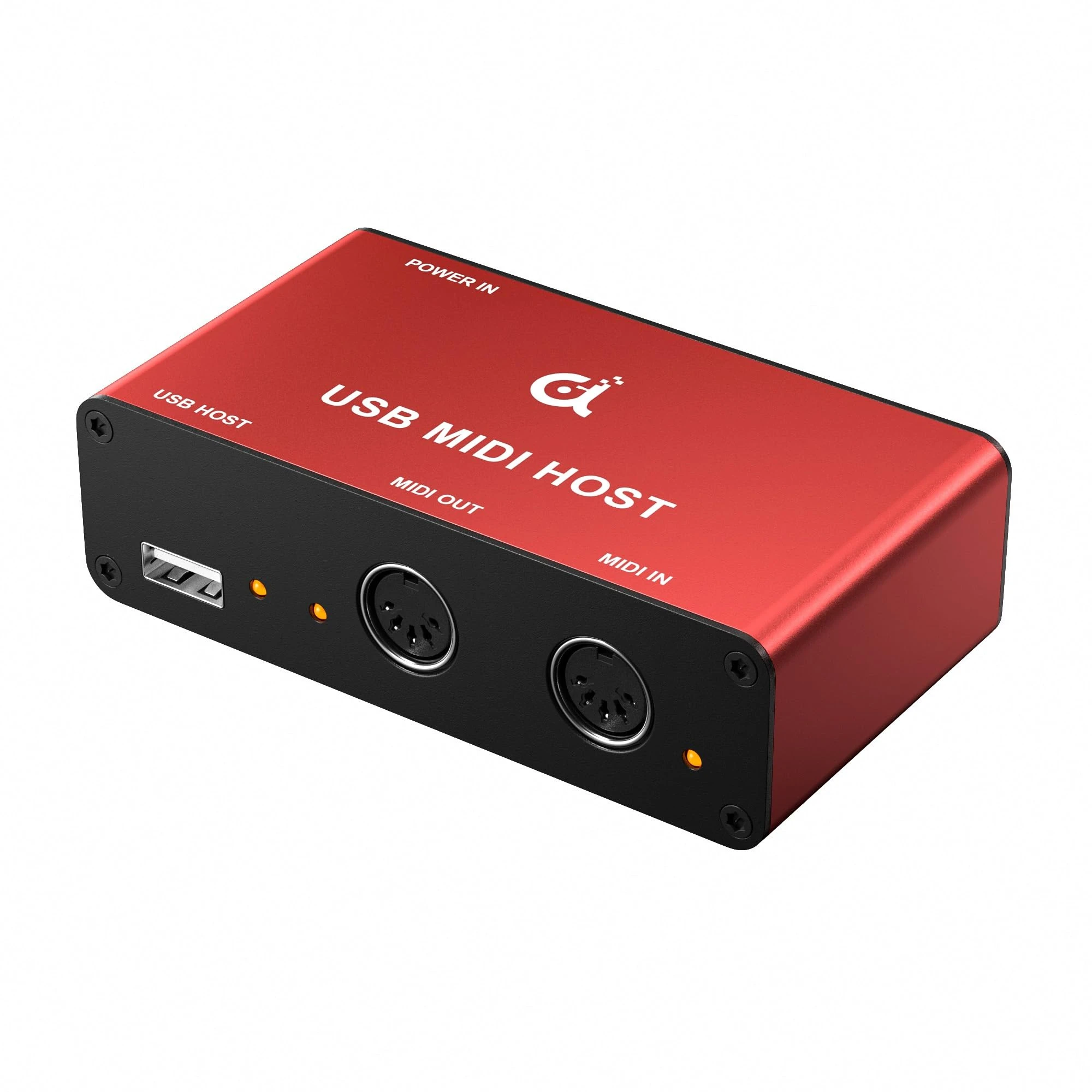 DigitalLife Standalone MIDI-USB Host Bridge Box - 1-In/1-Out 5-Pin MIDI Interface, LED Indicator, Metal Housing (Red)