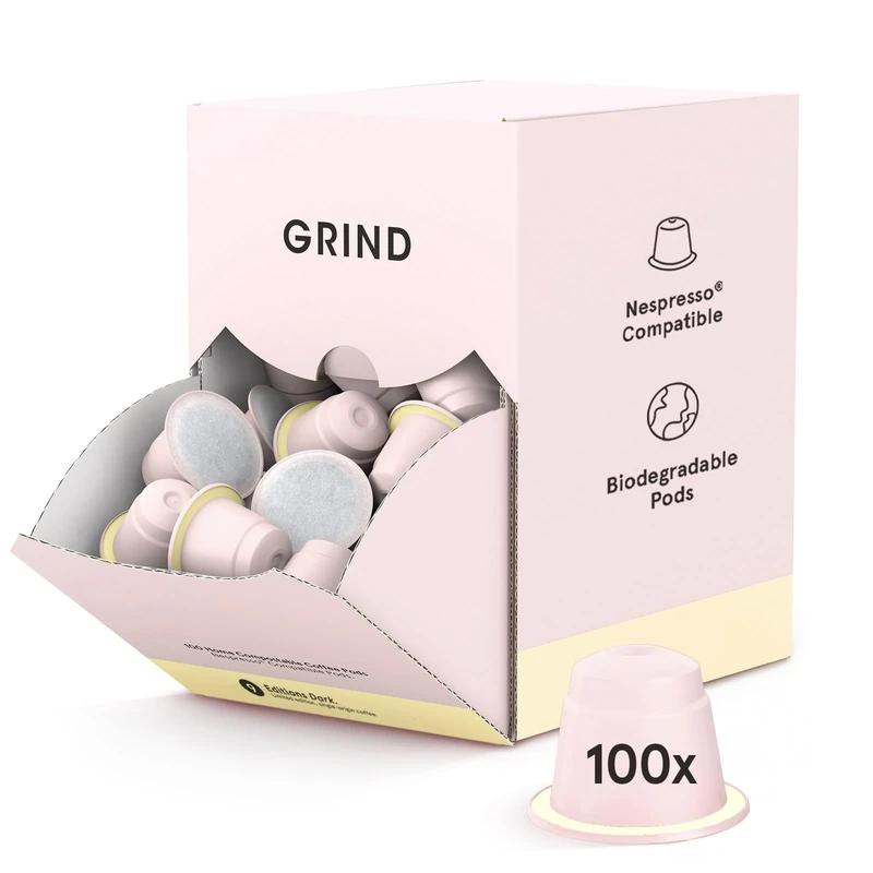 Grind India Dark Coffee Pods – Pack of 100 Biodegradable Arabica Capsules – Single Origin – Nespresso® Original Compatible – Home Compostable – Barista Quality and Specialty Grade – Dark Roast