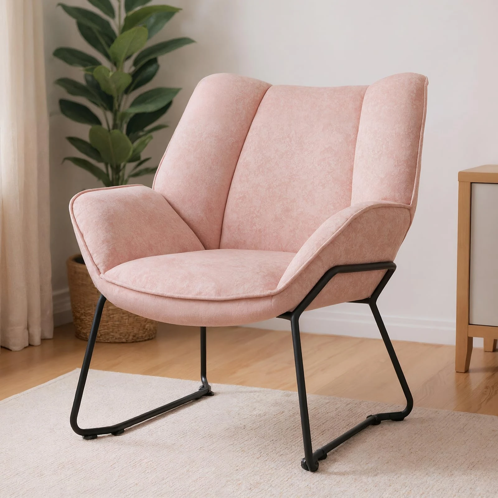 chairus Chenille Armchair for Living Room Upholstered Tub Chair Single Occasional Accent Chair with Metal Legs (Pink)