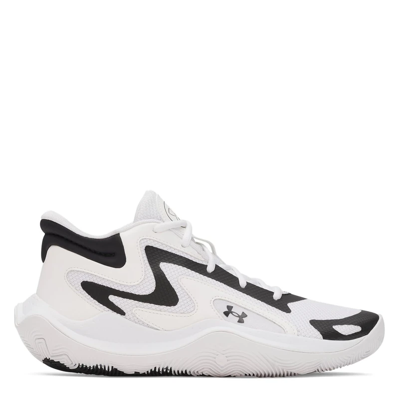 Under Armour Unisex Jet 25, Durable and Comfortable Basketball Shoes with Rubber Outsole, Basketball Trainers with Cushioned Micro G® Midsole,White / Black / Black,7.5