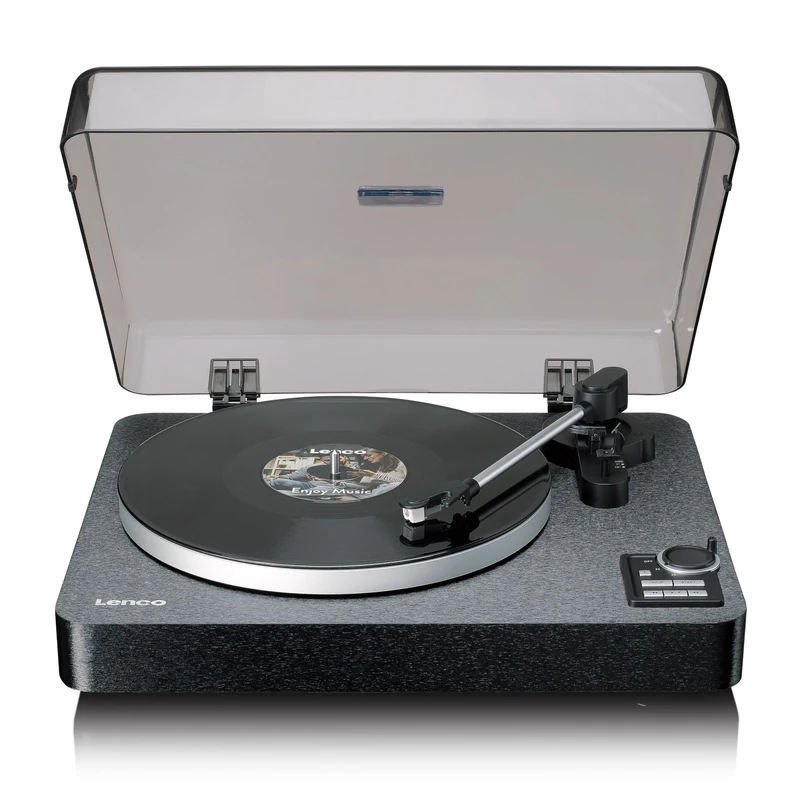 Lenco LBTA-165BK Fully Automatic Turntable - Bluetooth 5.3 - Wooden Case - Metal Tray & Mic AT3600L - Auto Start & Auto Return - 2 Speeds (33/45 RPM)