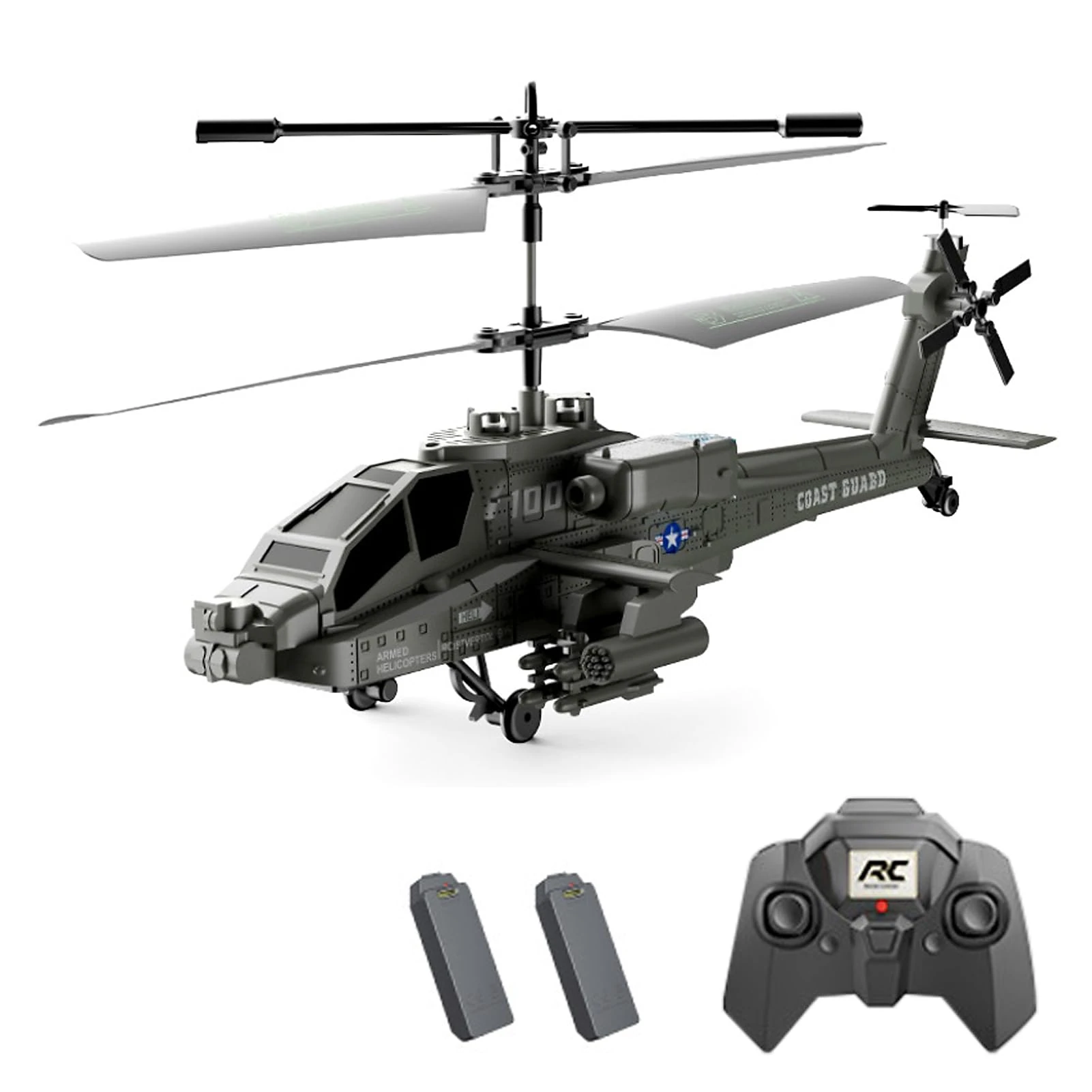 Dodoore 3.5CH Remote Control Helicopter, 2.4G 1:48 Mini Military RC Helicopter, Altitude Hold, LED Light, One-Key Take Off/Landing, Builtin Gyroscope, Simulated Fighter Toy for Adults 2 Battery
