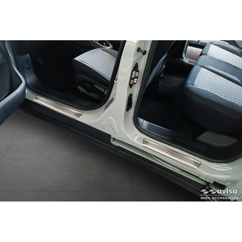 Avisa Stainless Steel Door sill protectors compatible with Ford Tourneo Courier II 2023- 'Lines' - 4-pieces - Image 1