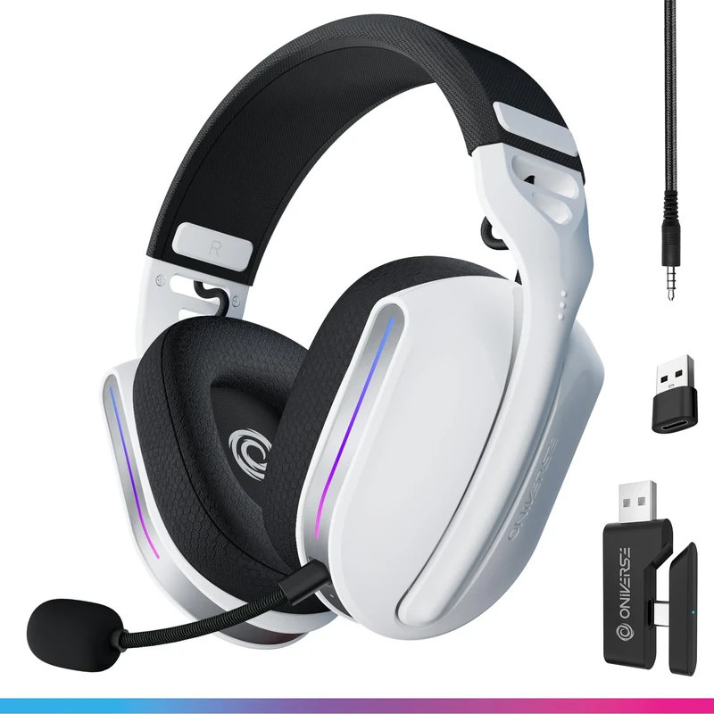 Oniverse Polaris Wireless Gaming Headset – Compatible with PS5 PS4 Switch PC Mobile, Lightweight LED Low Latency 2.4GHz or Bluetooth Gaming Headset, 33h Battery, 7.1 Virtual Sound, Dual Microphone – - Image 1