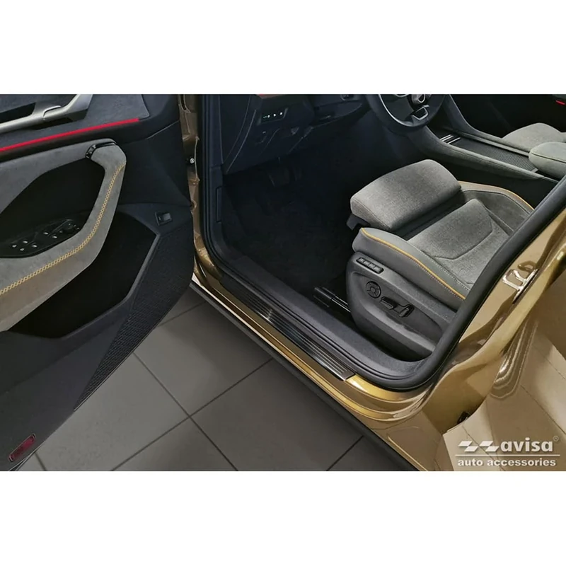 Avisa Black Inox door sill protectors compatible with Skoda Kodiaq II (PS7) 2024- 'Lines' - 4-pieces