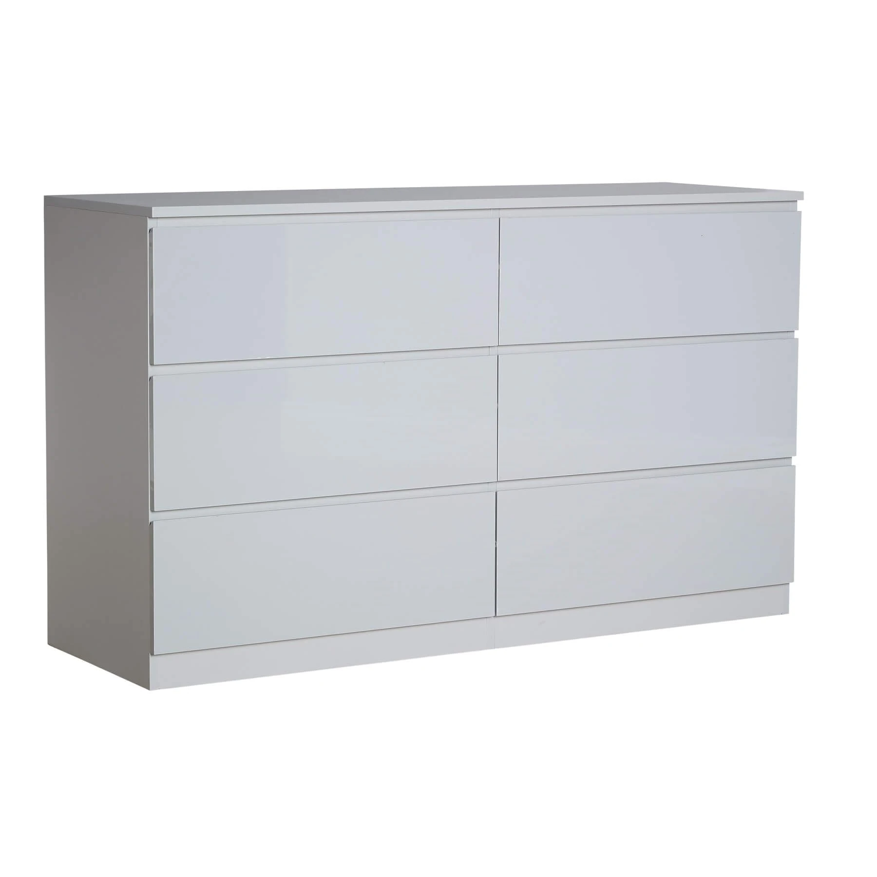 Home Source Large 3+3 Chest of Drawers, High Gloss Front Compact Bedroom Cabinet, Spacious Wide Dresser Storage, 6 Drawer, Grey