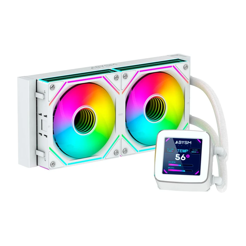ABYSM Gaming OCEANIC 240 White ARGB Liquid Cooling, with Customizable 2.8'' LCD Display, for Monitoring CPU Temperature, Fan Speed and Other Parameters