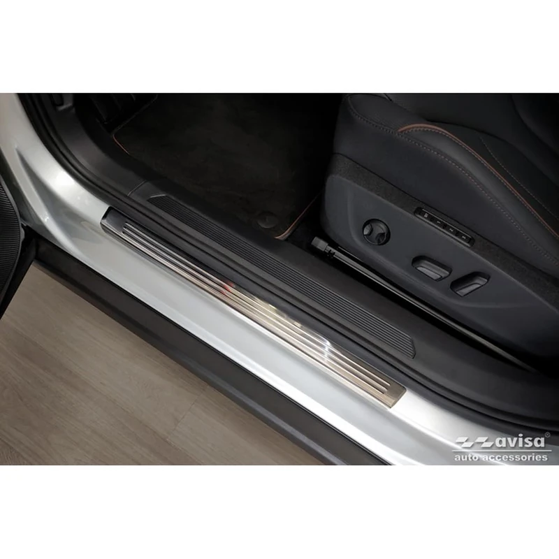 Avisa Stainless Steel Door sill protectors compatible with Skoda Enyaq 2020- 'Lines' - 4-pieces