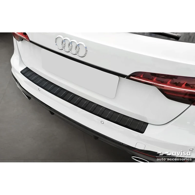 Avisa Matt Black Stainless Steel Rear bumper protector compatible with Audi A4 Avant S-Line 2015-2019 & Facelift 2019- 'Ribs'