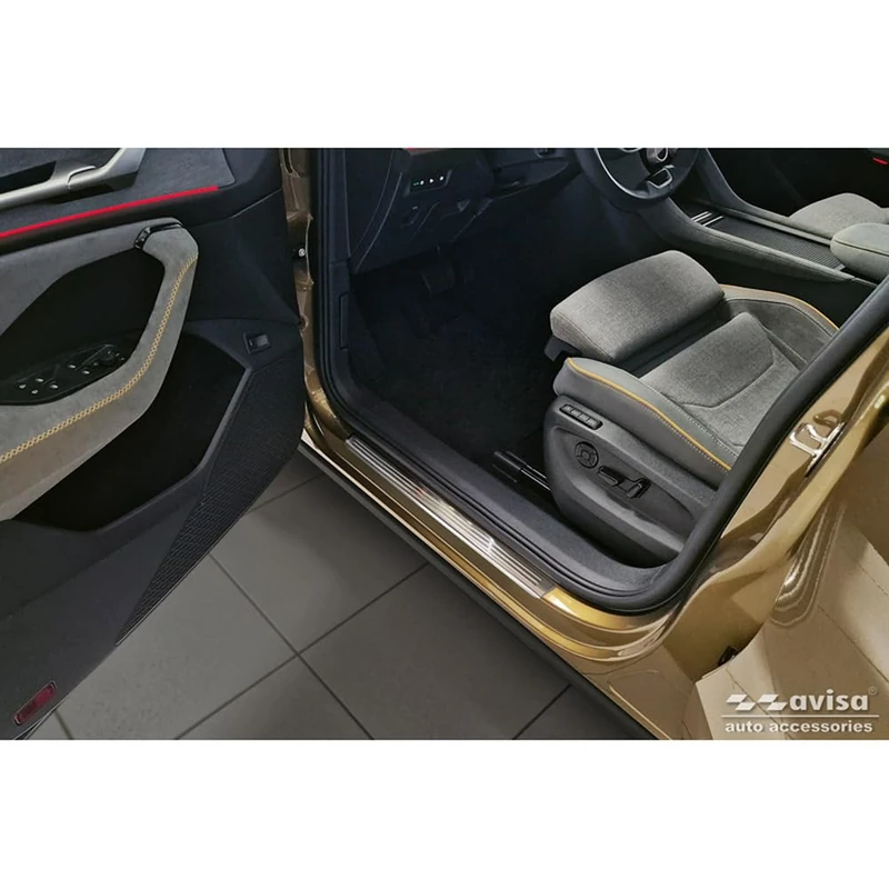 Avisa Stainless Steel Door sill protectors compatible with Skoda Kodiaq II (PS7) 2024- 'Lines' - 4-pieces